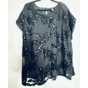 Cable & Gauge 3X NWT Black Sequin Mesh Top Plus Size Evening Party Cocktail Glam